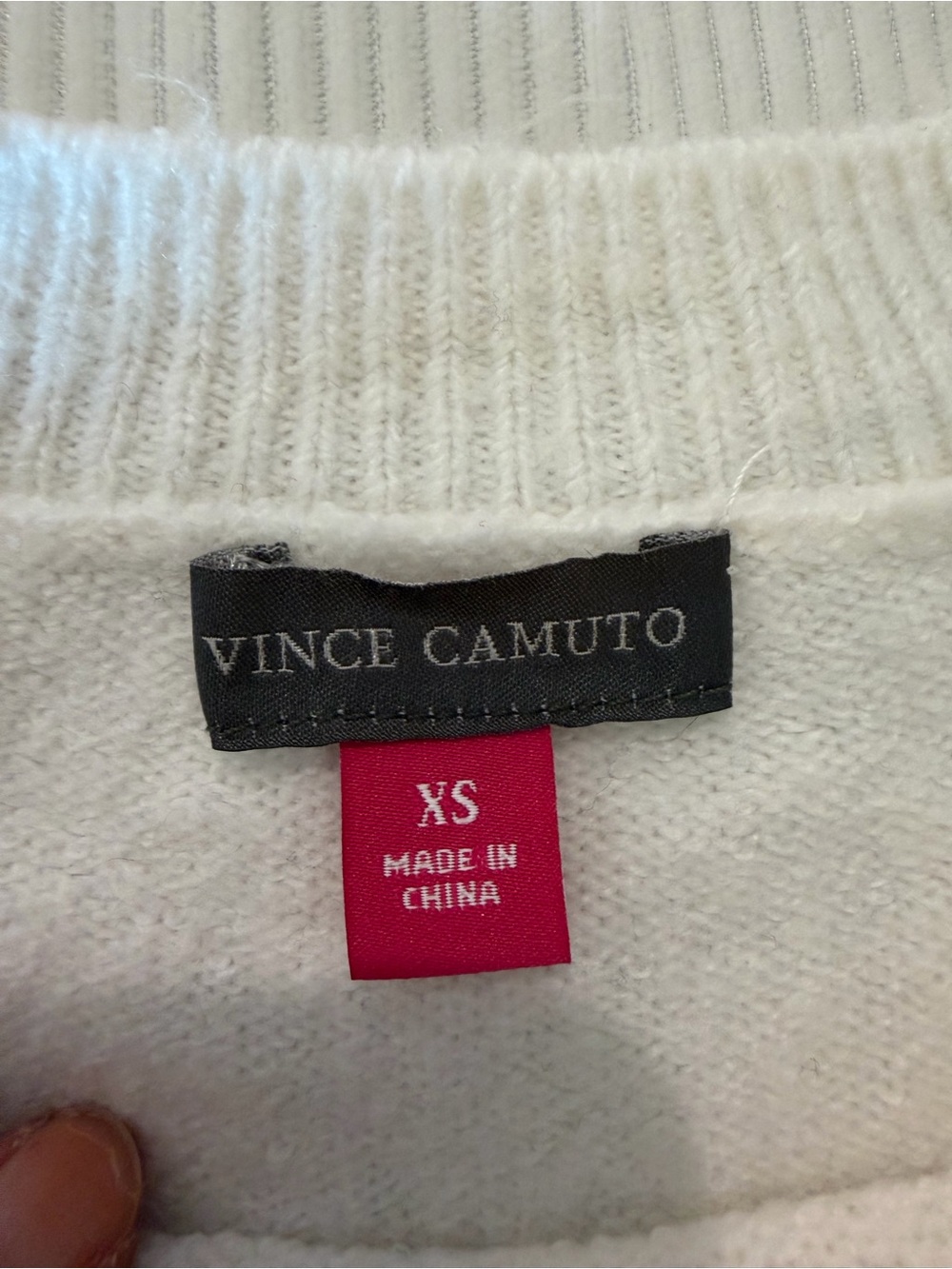 Vince Camuto XS Cheers Sweater White Gold Beaded Script Cozy Crewneck - Picture 4 of 5